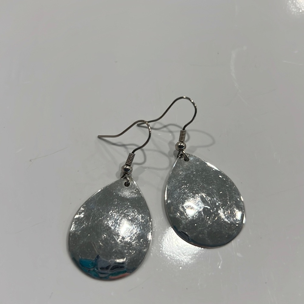 Sterling silver hammered earrings teardrop